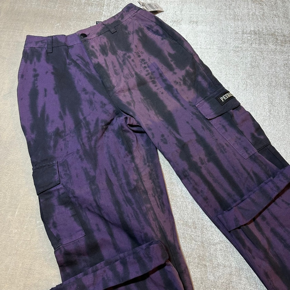 Petals & Peacocks Womens Size 0 Purple Black Tie Dye Cargo Pants Streetwear